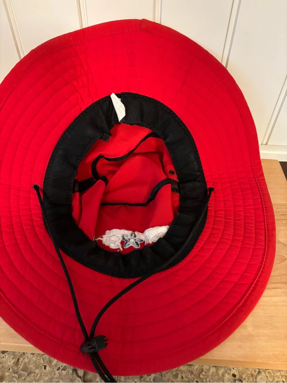 Red Sun/Garden Hat with Wide Brim and Iron Girl Logo w/ Flower Fits Size Small